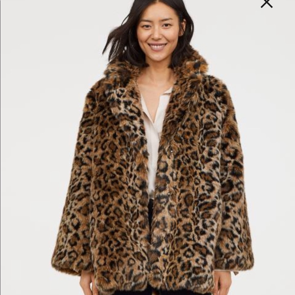 H&M leopard print faux fur coat